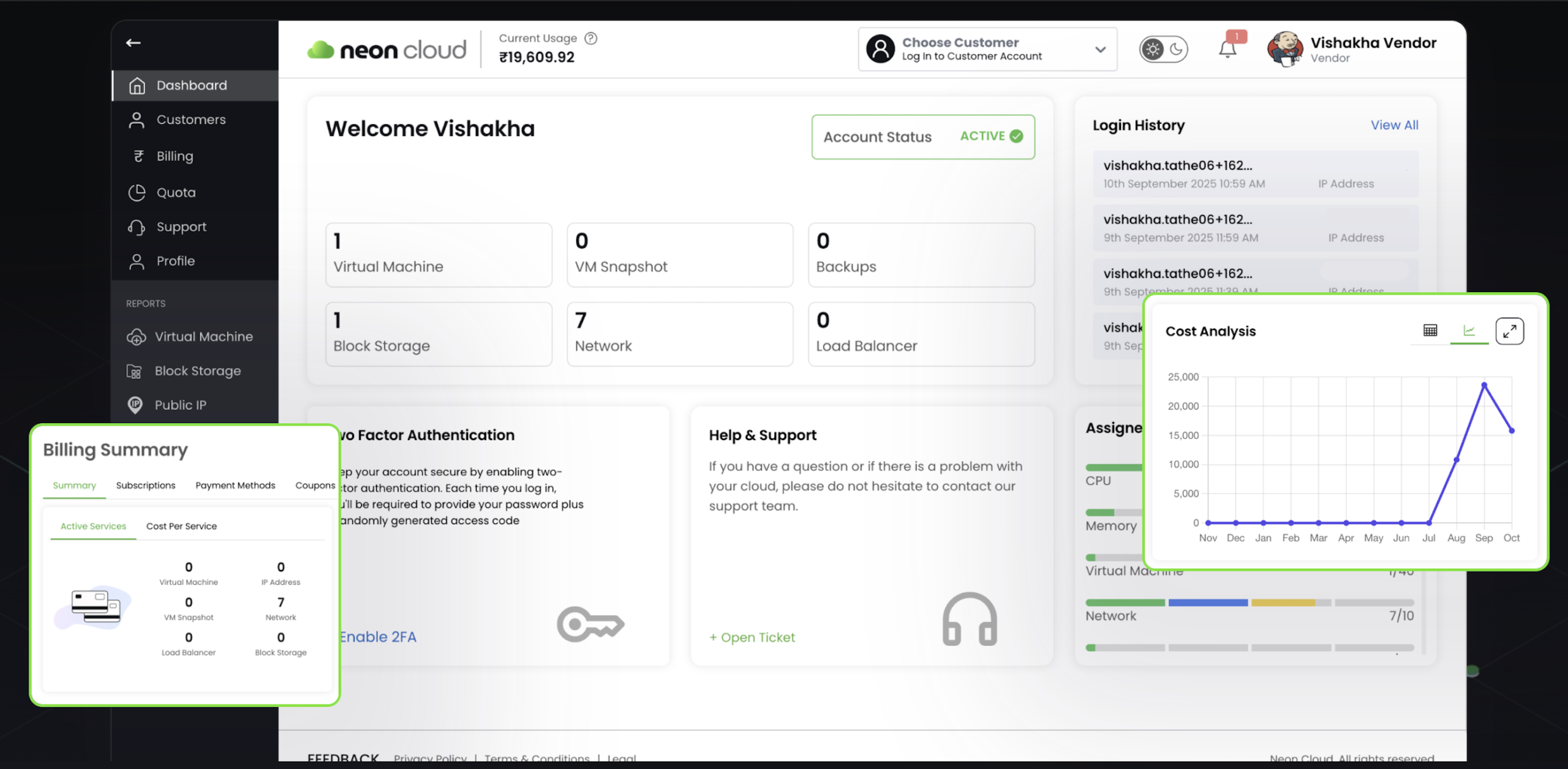Neon Cloud Dashboard